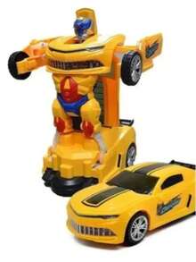Carrinho Brinquedo Vira Robô Luz Som Bate e Volta - Amarelo - Visão 1