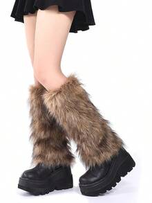 OSPNIEEK Womens Faux Fur Furry Leg Warmers - màu nâu - Xem 2