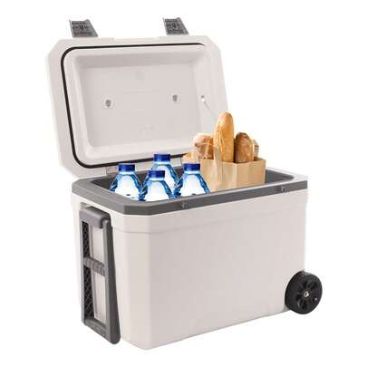 CNCEST Insulated Portable Cooler, 45L/11.89 Gal Camping Cooler, Portable Cooling Box With Handle& 2 Wheels, Suitable For BBQ, Camping, Picnics And Outdoor Activities (White)