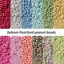 100 piezas de cuentas de vidrio en forma de cacahuete de 3x6mm, cuentas de vidrio jade de colores surtidos, cuentas sueltas lindas, cuentas espaciadoras a granel para hacer joyas, pulseras, aretes, collares DIY