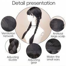 1 件时尚编织假发带刘海，高温纤维黑色编织假发，全头假发，适合化装舞会 - 黑色 - 查看 6