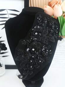 全新蕾丝网绣花水钻串珠亮片贴花，DIY 服装配饰，新娘礼服装饰，尺寸：30 厘米长 x 13 厘米宽，多种颜色可选 - 多色 - 查看 5