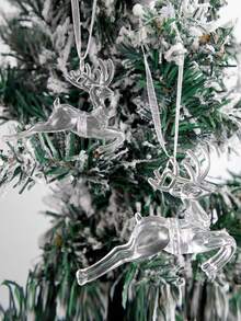 3D Acrylic Transparent Deer Hanging Ornaments, Nordic Minimalist Style Hollow Reindeer Decor, Matte Texture, Christmas Party Decoration, New Year Gift, Winter Window Display, Ice & Snow Home Decor