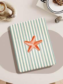 Starfish And Stripes IPad Case Compatible With IPad Air 4/5 10.9 Inch, IPad 7/8/9th 10.2 Inch, Built-In Pencil Slot Compatible With Samsung Tab S6 10.4 Inch, Tab A7 Lite 8.7 Inch, Ins Style Leather Case, Back To School, Valentine's Day, New Year Gift - Multicolor - View 5