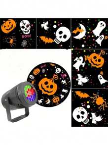 1pc LED Halloween Holiday Projection Lamp, Portable Light, Indoor/Outdoor Bedroom Night Light, USB Rotating Pattern Lamp For Home Decor, Holiday Decoration, Gift, USB Powered, Bedroom Night Light, Birthday Surprise Gift, Ghost, Pumpkin, Cobweb, Skull