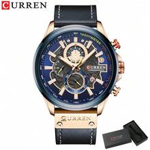 CURREN Men's Wrist Watch, Fashion Chronograph Quartz Water Resistant Leather Strap Luminous Date Display - Multicolor - View 13