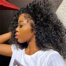 Drawstring Kinky Curly Half Wig Full Machine Made Natural Hairline 200% Density Blend With Natural Hair Glueless Jerry Curly Human Hair Wigs Full Density - Natural Black - 查看 9