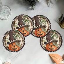 2pcs/4pcs/6pcs Pumpkin Face Pattern Silicone Coasters, Home Decor, Suitable For Halloween, Can Be Used As Halloween Gift, Halloween Decoration, Applicable To Dining Table, Coffee Bar, All Season Decoration, Washable Placemats, Room Decor, Coasters, Drink Mats, Drain Mats, Kitchen Dining Table Mats, Indoor/Outdoor Party Decoration, Home Decor, Ideal Gift