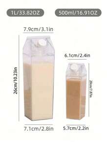 1pc 500ml/1000ml Transparent Square Water Bottle, Milk Carton Shaped, Reusable, Suitable For Milk, Coffee, Juice And Other Beverages, Leak-Proof Design, Cute Portable Square Juice Bottle, Suitable For Outdoor Sports, Travel, Camping, School Activities, Home Kitchen Supplies And Accessories. - Clear - View 7