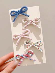 5pcs Women's Cute Plaid Polka Dot Bow Hair Clips, Suitable For Daily Use, Home, School, Beach, Work, Party, Holiday, Birthday, Back To School, New Year, Valentine's Day, Mother's Day, Wedding, Music Festival, Graduation, Claw Clips, Hair Claws, Hair Slide, Hair Barrettes