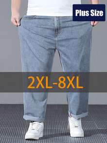 Men's Plus Size Jeans With Beard Details, Basic Style, Slightly Elastic, Slim Fit, Blue, Casual And Simple, Suitable For Daily Wear, Men's Jeans, Men's Pants, Men's Blue Pants, Plus Size - Màu xanh nhạt - Xem 1