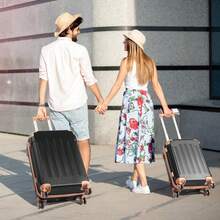 SUNROAD A Stylish Set Of ABS Suitcases With Vertical Stripes, Four-In-One Design With Handles And Universal Wheels. Available In 20in, 24in, 28in Sizes And 12in Carrying Case, Featuring ABS Aluminum Golden Pull Rods In A Fashionable Rose Gold Color Scheme - 黑棕色 - 查看 8
