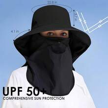 Sombrero de Sol para Hombre, Gorro Pescador Ajustable con Protección UPF 50+, Sombrero con Asa Ancha y Máscara Desmontable para Cara y Cuello,Sombrero de Pesca, Gorra para Sol con Protección Solar UPF 50 Gorro de Pesca con Cubierta Facial Extraíble y Solapa para Cuello, Sombrero Tipo Pescador de Ala Ancha para Pesca Senderismo Hombre Mujer - Negro - Ver 7