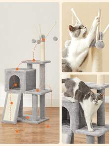 FEANDREA Cat Tree, Cat Tower For Indoor Cats, Kittens, Light Grey - 淺灰色 - 查看 6