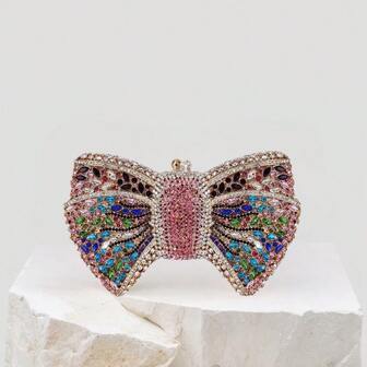 Women Luxury Big Crystal Bowknot Shaped Evening Clutch Sparkling Handbag For Banquet Wedding Party