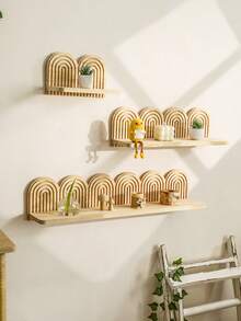 1pc Bohemian Arch Wall Mounted Storage Rack, Wooden Arch Wall Hanging Storage Rack, Suitable For Room, Bedroom, Bathroom, Porch, Living Room Wall Home Decor, Rainbow Pattern Wall Mounted Shelves, Perfectly Fits Bohemian Interior Design And Wall Art Decoration - Multicolor - View 6