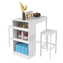 BALCONERA White Breakfast Bar Table Set – 2 Bar Stools With Footrest & Storage Shelf | Industrial Steel Frame Dining Bar Set For Kitchen, Dining Room & Pub - White - View 7