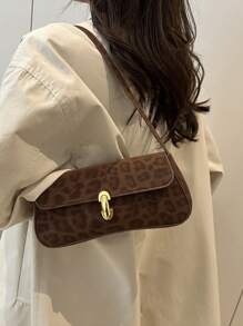 时尚新款纯色五金装饰单肩包百搭简约大方腋下女包适合逛街钱包逛街年轻女性大学生新人白领非常适合办公室大学工作商务拼搏户外活动旅行郊游豹纹猎豹印花