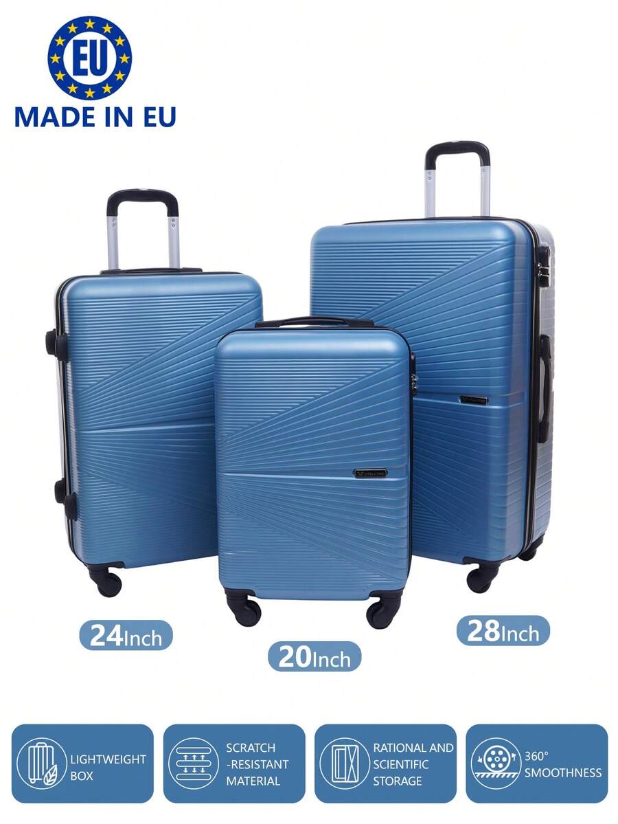 歐洲製造,行李箱學校宿舍必備品大學宿舍必備品學校行李箱旅行箱行李箱耐度假必備手提行李箱旅行箱、輪式行李箱套裝、登機箱,托運箱,四輪行李箱、硬殼拉桿箱、ABS 材質, - 湖藍色 - 查看 1