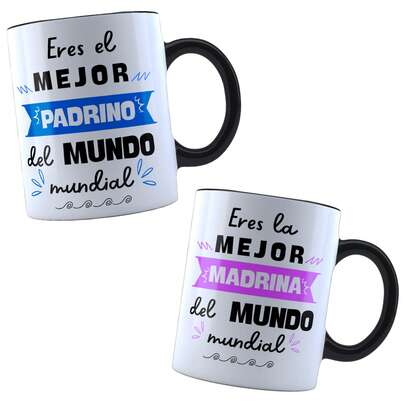 INESTAMPABLE 2 tazas mágicas mejores padrinos del mundo frase cambia color café té personalizadas regalo especial cerámica original divertido coleccionista