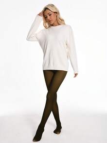 Women's Fleece Leggings Are Casual, Simple And Sexy, Suitable For Winter.  They Can Be Lined With Fleece For Warmth And Paired With Leather Boots Or Short Skirts - 黑透蜂蜜色 - 查看 1