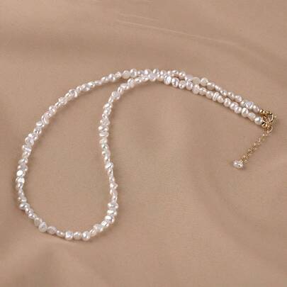 1pc 4-5mm Baroque Cultured Freshwater Pearl Necklace, Silver Plated Gold, Fashion Personalized Design, New Gift For Girlfriend