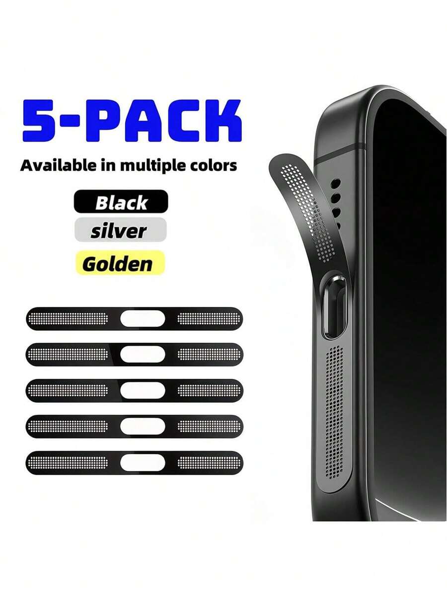 5 件黑色金属手机扬声器网状防尘罩，适用于 12/13/14/15/16 系列，防尘，扬声器油膜，充电端口防尘保护膜黑色 5 个装 - 黑色 - 查看 1