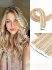 Straight Tape In Human Hair Extensions Skin Weft Tape In Hair #27/613 Color 50g Hair Extensions - S27/613 - View 2