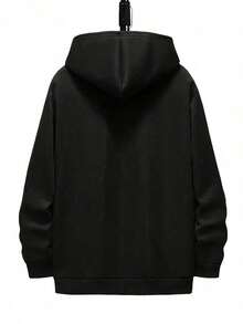 Men's Fleece-Lined Hoodie With Print - Casual Pullover Sweatshirt For Fall/Winter, Cotton Blend, Machine Washable - XL - View 2