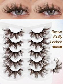 5 Pairs Natural Lashes Brown Short False Eyelashes Wispy Mink Eye Lash Fluffy Wispies Eyelash Natural Look Fake Lashes Pack Volume Lash Strips Strip Lashes, Lashes, Eyelashes, Fake Lashes