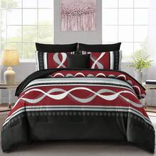 DJY 8 Pieces Black Comforter Set Queen King Size Bed In A Bag Patchwork Striped Bedding Sets,Boho Soft Microfiber Bedding Set For All Season,Wedding Items,Office Decor,Valentines Day Home Bed Room Decor,Easter Gifts - 黑色 - 查看 4