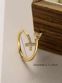Cubic Zirconia Cross Decor Ring - 黃金 - 查看 4