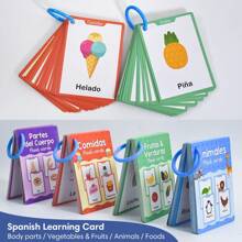 Lachilly Tarjetas didácticas para aprender vocabulario en español, tarjetas de aprendizaje de vocabulario para niños, palabras de alimentos, animales, partes del Body, frutas, verduras, tarjetas cognitivas educativas para preescolar y jardín de infantes, herramientas de aprendizaje de idiomas, recursos y materiales de aprendizaje para el hogar y el aula