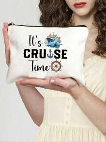 邮轮主题旅行化妆礼品袋，化妆包/洗漱包，拉链化妆包，拉链洗漱收纳包，拉链手机包，铅笔盒，化妆刷收纳包，适合女性、女孩、妈妈、姐妹、朋友、邮轮爱好者，文具旅行必备化妆包，假日必备化妆包，化妆收纳包，化妆品收纳袋，2024冬季假日化妆收纳包