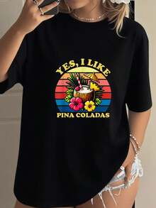Funny Yes I Like Coladas Men Women-Shirt         Graphic Tees Women Crop Tops Summer Outfits Women Summer Tops-Shirt - Black - View 1