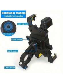 1pc Black 4-Claw H-Type Stable Bicycle/Motorcycle Phone Holder, 360° Rotation, Fits 4.5"-7" Smartphones, Anti-Shock Anti-Drop Universal - Black - View 7