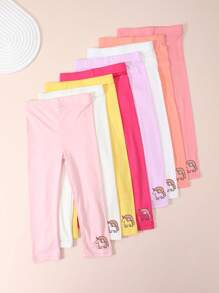 8pcs Kids' Solid Color & Printed Cropped Leggings, Colorful Rainbow Unicorn Tights, Versatile For Spring/Autumn, Can Be Worn Inside Or Outside