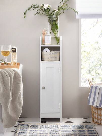 VASAGLE Small Bathroom Storage Corner Floor Cabinet With Door And Shelves, Bathroom Storage Organizer, Narrow Bathroom Toilet Paper Storage Cabinet, Adjustable Shelves, White Home Bathroom Decor Summer Makeup Organizer Bathroom Accessories Back To School