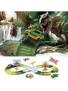 各种可组合军事和恐龙系列玩具套装，包括轨道、士兵、车辆、坦克、恐龙小雕像，适合儿童、生日/复活节礼物（配件颜色随机，建议为 1 辆车准备 2 节 AAA 电池），返校 - 彩色 - 查看 8