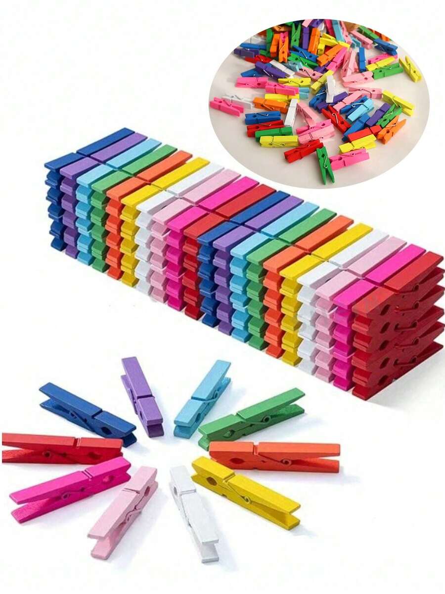 20件/30件40件彩色木夹DIY装饰照片夹木制照片夹衣服夹小号彩色木制装饰封口夹，衣夹