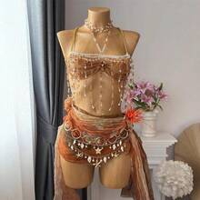 Cadena de pecho de mujer de piedra preciosa popular en oferta caliente, cadena corporal colorida, ropa de playa elegante y sexy para discoteca - Amarillo - Ver 5