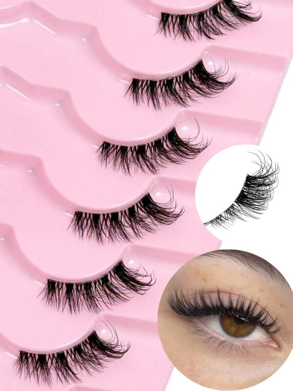 9 pares de pestañas postizas de media longitud con banda transparente, pestañas de gato con cola alargada, pestañas esponjosas y suaves de aspecto natural, adecuadas para maquillaje diario, maquillaje de blogueras de belleza, tiras de pestañas postizas, pestañas, pestañas postizas, pestañas falsas