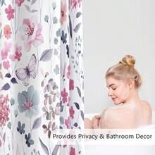 Cute Floral Shower Curtain, 66x72 Inch, Flower Fabric Shower Curtains For Bathroom, Wildflower Butterfly Cloth Shower Curtain Set With Hooks