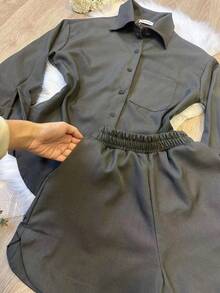 WOMEN'S SHIRT AND SHORTS SET SP013 - Dark Grey - View 2