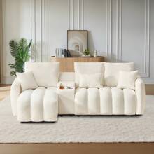 91" L Shaped Sofa With Storage Console, Plush Cloud Couch With Cup Holder And Hiden Storage Compartment, Soft Teddy Fabric 3-Seater Sectional Couch For Living Room & Apartment - 米色 - 查看 3