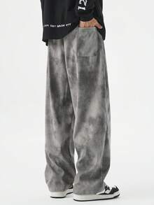 Plus Size Corduroy Casual Pants, Embroidered Straight-Leg Casual Trousers, Suitable For Autumn/Winter, For Fall - Grey - View 4