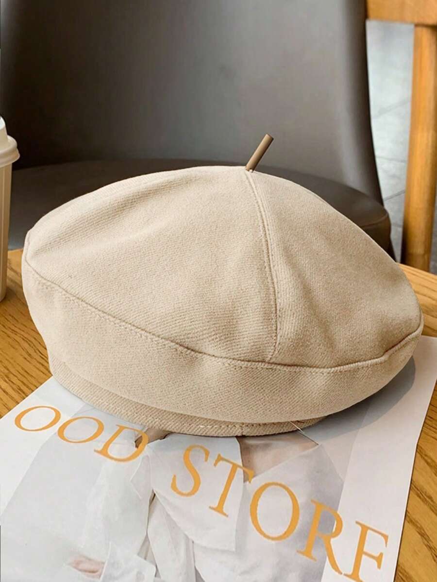 1pc Women's Wool Beret Hat, Fashionable British Style Artist Cap, Vintage Versatile Octagonal Hat Autumn Accessories