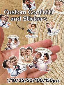 [10/25/50/100/150pcs] Personalized Face Confetti, Custom Photo Stickers, Wedding Birthday Bachelorette Party Decoration, Fun Face Paper Cutouts, Creative Party Favors, Anniversary, Table Scatter Decor - Special-shaped Stickers - View 2