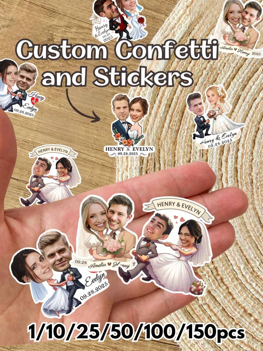 [10/25/50/100/150pcs] Personalized Face Confetti, Custom Photo Stickers, Wedding Birthday Bachelorette Party Decoration, Fun Face Paper Cutouts, Creative Party Favors, Anniversary, Table Scatter Decor