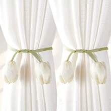 قطعتان من أربطة الستائر الأنيقة والبسيطة ذات التصميم الزهري، أربطة ستائر بتصميم زهرة التوليب، حبال ستائر، ديكورات، أشرطة ستائر غرفة المعيشة الجديدة، أربطة ستائر منسوجة، أشرطة ديكورية للستائر